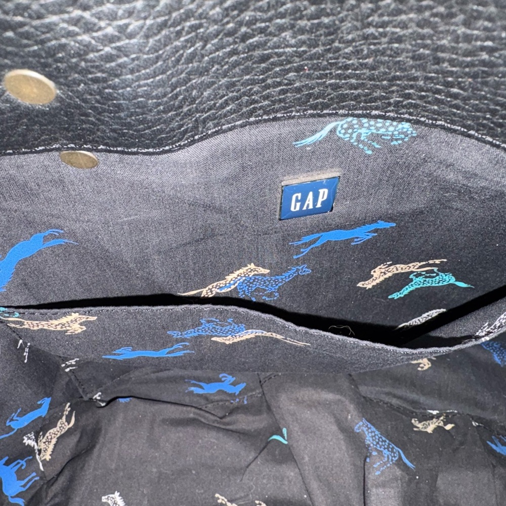 Gap Black Leather Tote Bag with Horse print interior - Picture 2 of 6